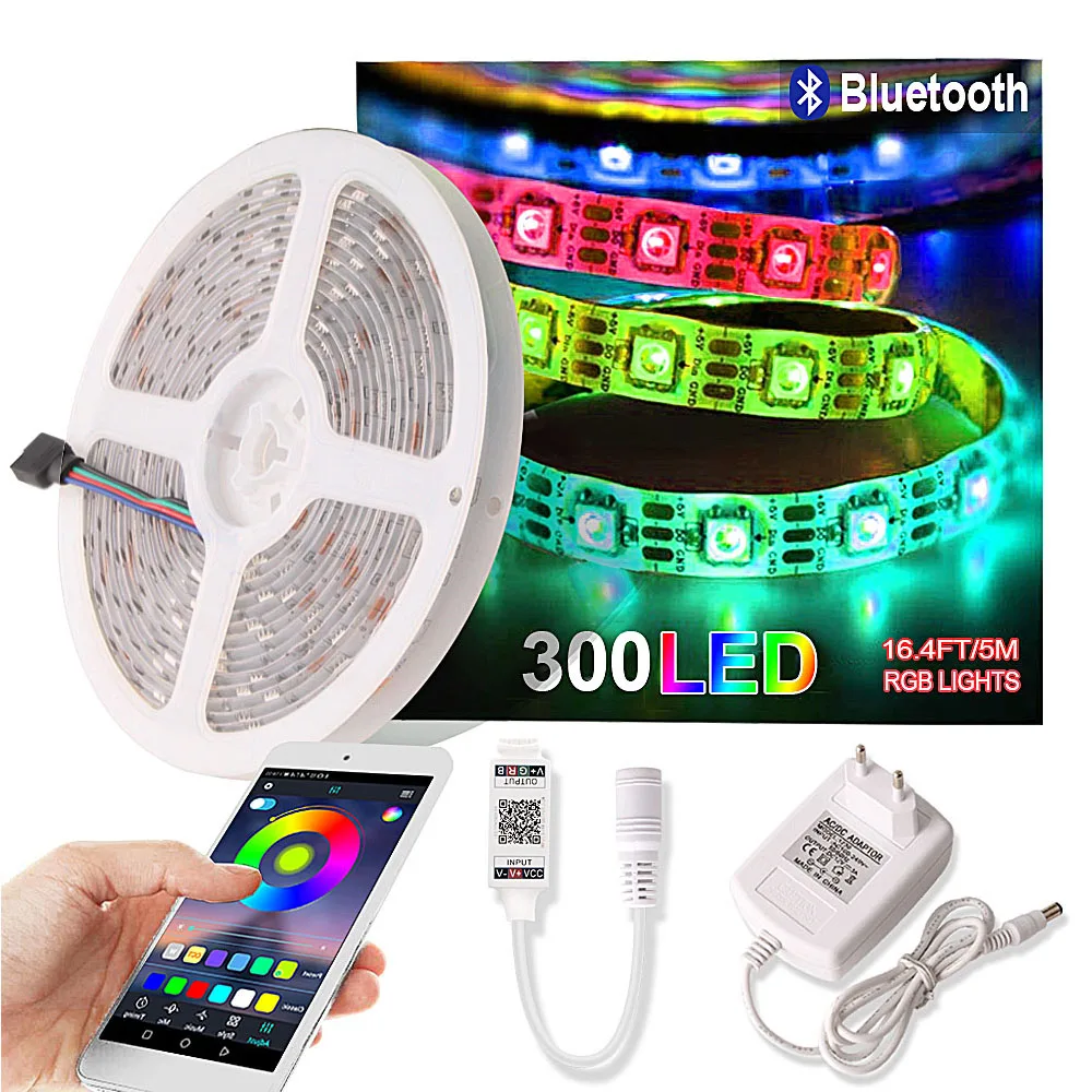 

SMD5050 5M Ribbon RGB Tape LED Strip Waterproof Tira Led Diode 12V Flexible Neon Light Bluetooth Remote Controller Power Adapter
