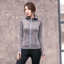 Женская Беговая быстросохнущая футболка для йоги с капюшоном для тенниса, бадминтона, верхняя спортивная куртка на молнии, Толстовка для спортзала, фитнес-топы, толстовки для бега