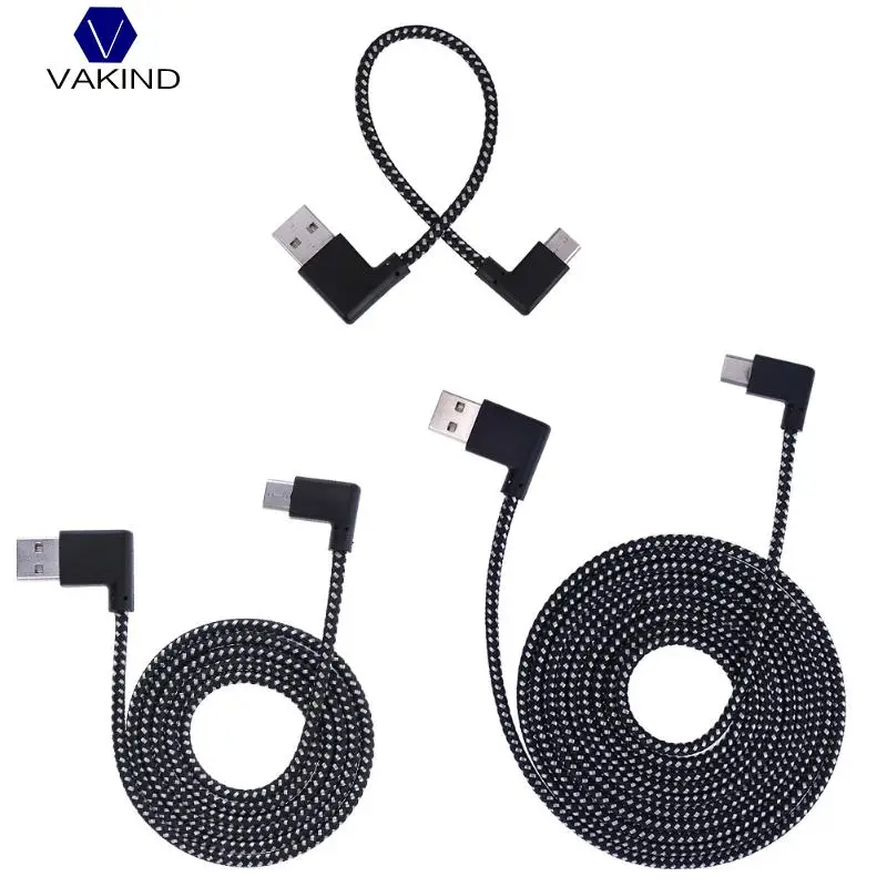 

VAKIND 1pcs Nylon Braided Type-C Cable 90 Degree Connector USB3.1 Type-C Fast Charging Data Cable For All Type C Device