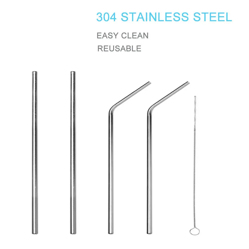 EHEH 4Pcs/8Pcs Drinking Straw 304 Stainless Steel 10.5 inches Sliver Rainbow Sturdy Reusable straws clean brush Mugs Juices Beer