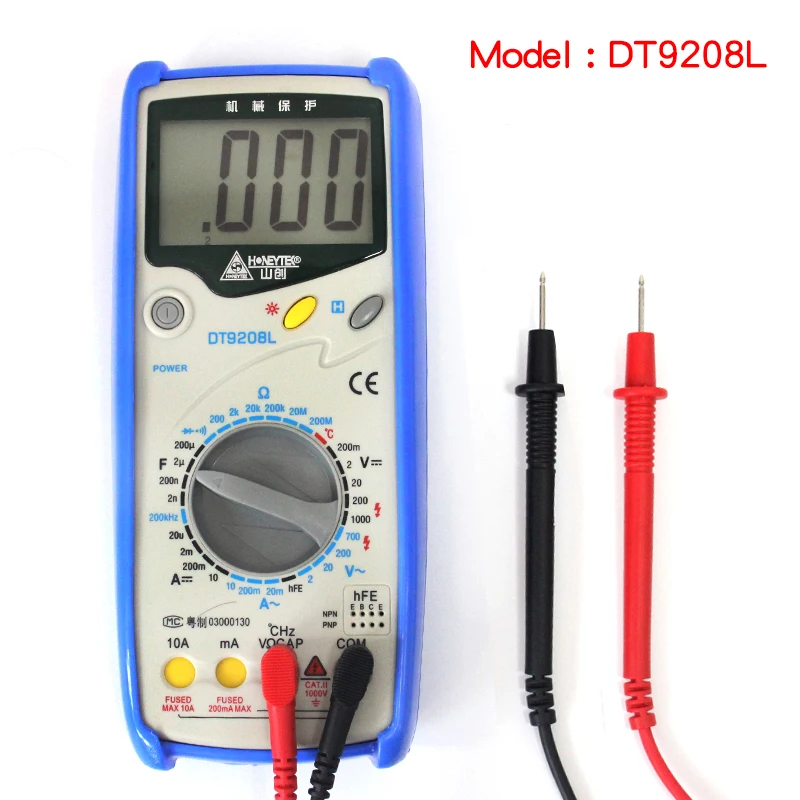 

DT9208L Digital LCD Multimeter Meter Current AC/DC Voltage Resistance Capacitance Frequency Temperature Tester Detection