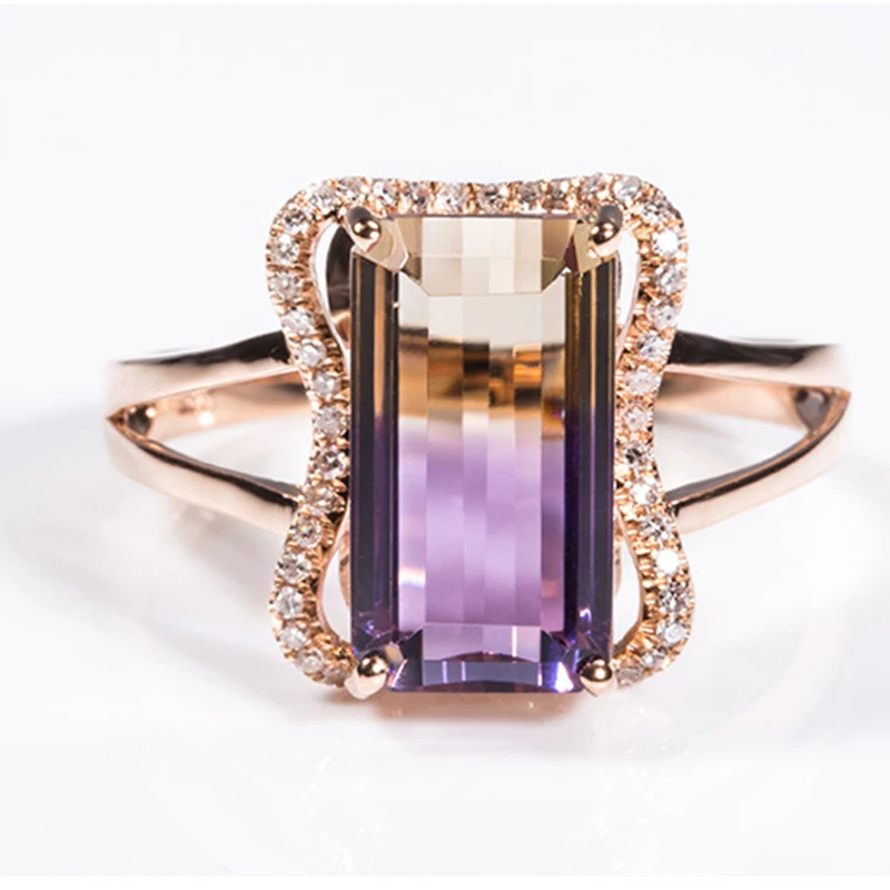 Роскошные женские обручальные циркониевые кольца цвета розового золота прямоугольник фиолетовый камень градиент микро CZ кольца паве индийские ювелирные изделия DDR029