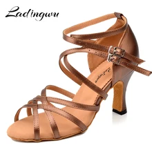 Ladingwu/танцевальная обувь из искусственной кожи; женские бальные туфли для латинских танцев; женские коричневые танцевальные сандалии с мягкой подошвой; scarpe donna
