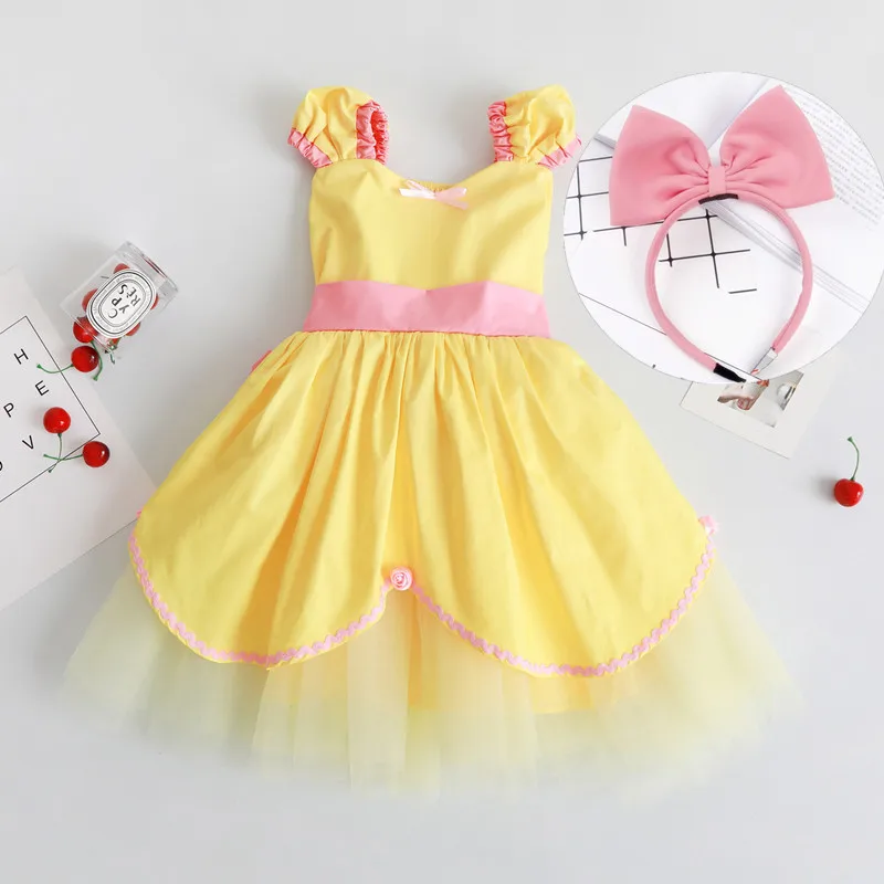 

Baby Girl Belle Princess Party Tutu Dress Girl Summer Short Sleeve Dress Children Halloween Cosplay Costume Christmas Gift