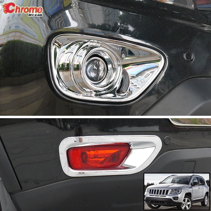 

4pcs For Jeep Compass Front Rear Tail Fog Light Lamp Foglight Bumper Chrome Trim Cover 2011 2012 2013 2014 Frame Accessories