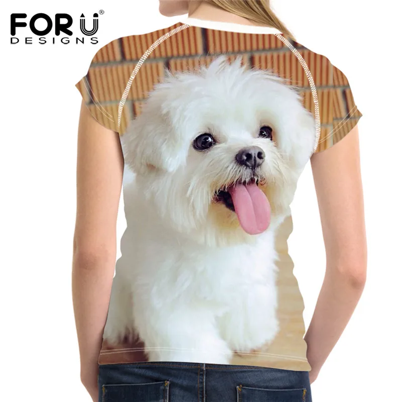 FORUDESIGNS Lovely 3D Maltese Dog Women Summer Short T Shirts Fashion Brand Fitness T-shirts Streatwear Harajuku Tees Clothes