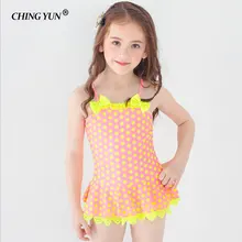 Children swimwear girl cartoon one piece dress style beach swimsuit lace Wave point Halter bowknot beachwear girls Bathing Suit blue wave point pattern one piece swimsuit