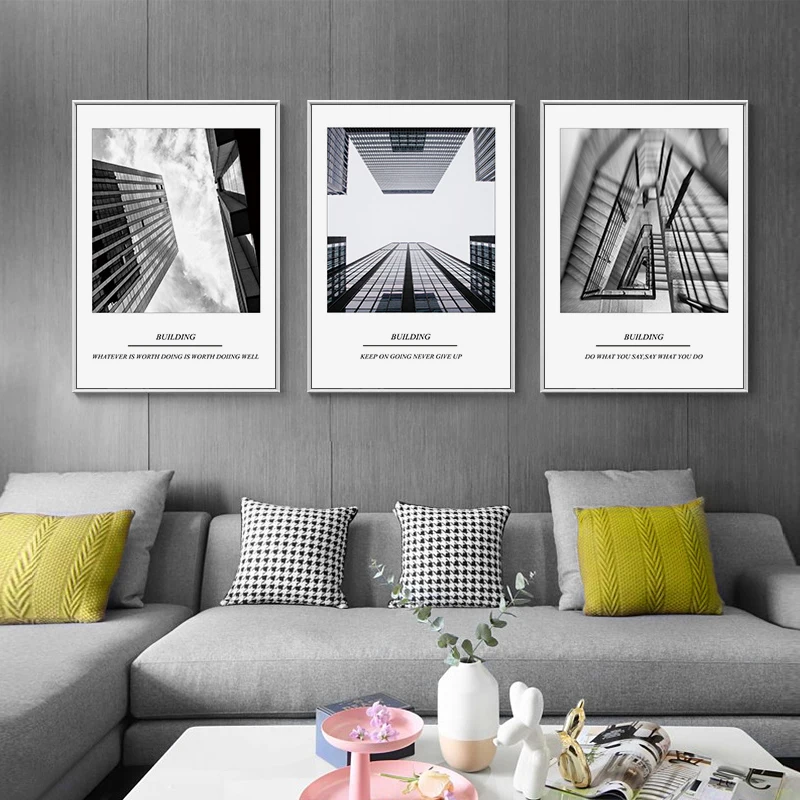 

Black White Geometric Building Wall Art Canvas Painting Posters and Prints Wall Pictures Decor for Living Room Decoration Home