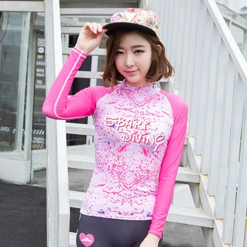 

sbart Korean version diving suit Woman Sunscreen Jellyfish Clothes Long Sleeve anti-friction Swimming Snorkeling surfing tops