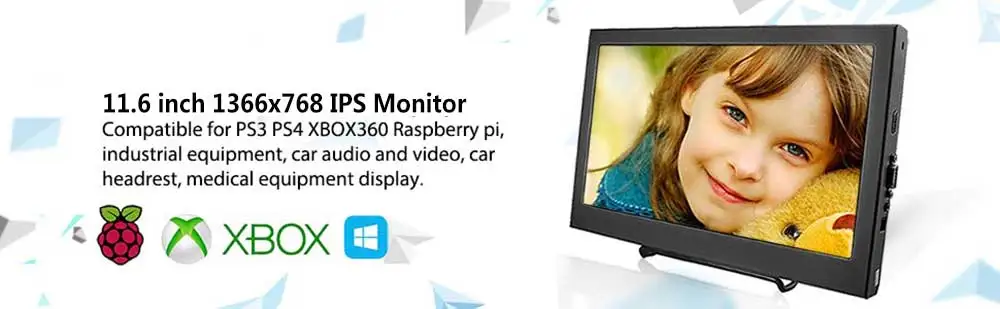 11,6 дюймов ips HD lcd 1080P монитор Мини компьютер и ТВ дисплей с динамиками и Hdmi, VGA для Raspberry Pi WiiU Xbox 360 Windows