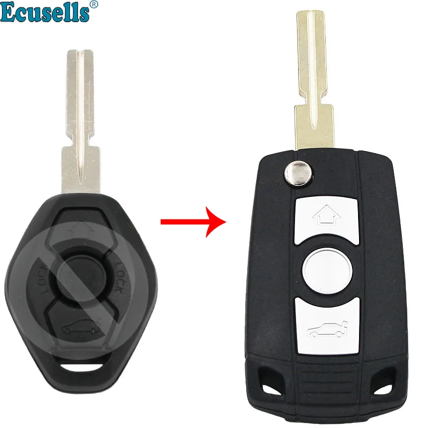 3 button modified folding Flip Remote Key Fob shell case for BMW 5 7 series E81 E46 E39 E63 E38 X5 Z3 Z4 HU58 uncut blade | Автомобили и