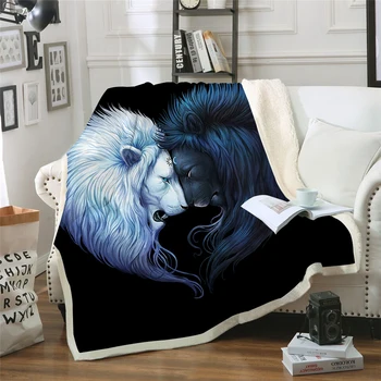 

New 2019 Lion Head To Head Printed Velvet Plush Throw Blanket Bedspread for Kids Girls Sherpa Blanket Travel Couch Quilt