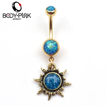 

BODY PUNK Wholesale 10 pcs/set Burnished Gold Sun Body Piercing Jewelry Navel Rings Belly Button Rings Percing Bijoux Women