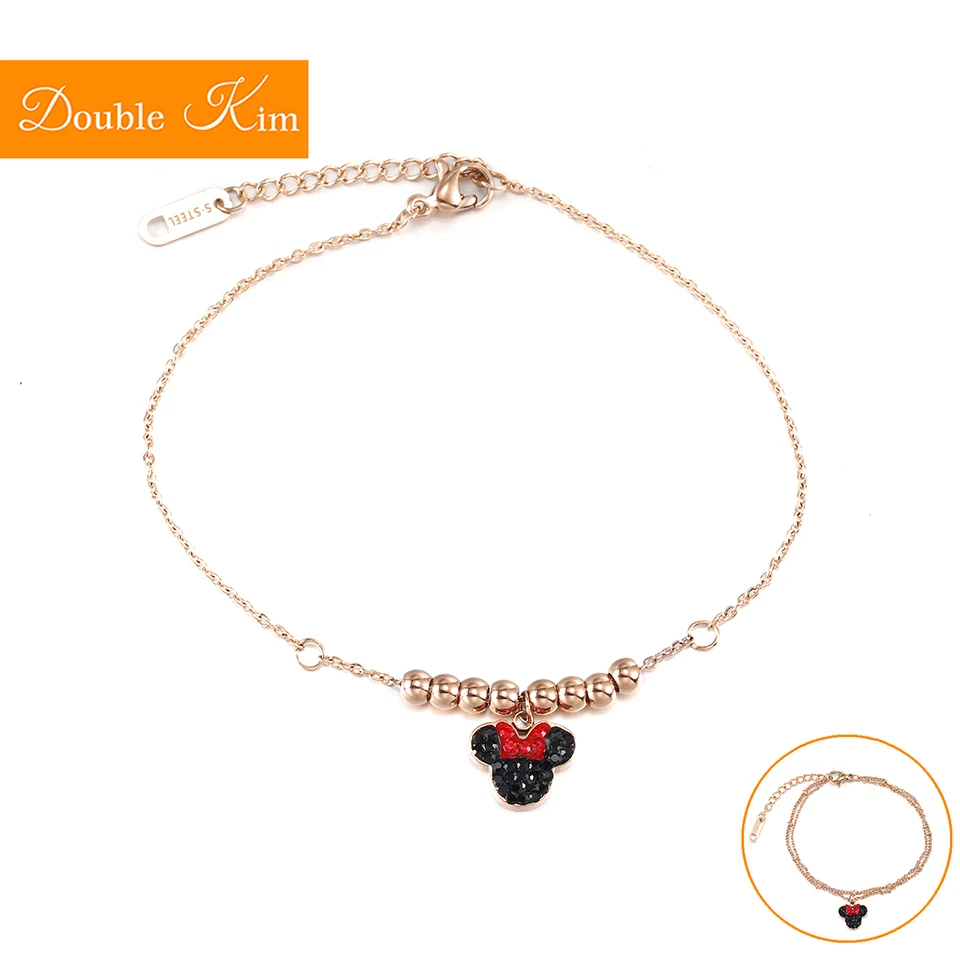 

Minnie Zircon Bracelet Lovely Kawaii Style Titanium Steel Material Bracelet Inlaid Zircon Rose Gold Color Fashion Women Jewelry