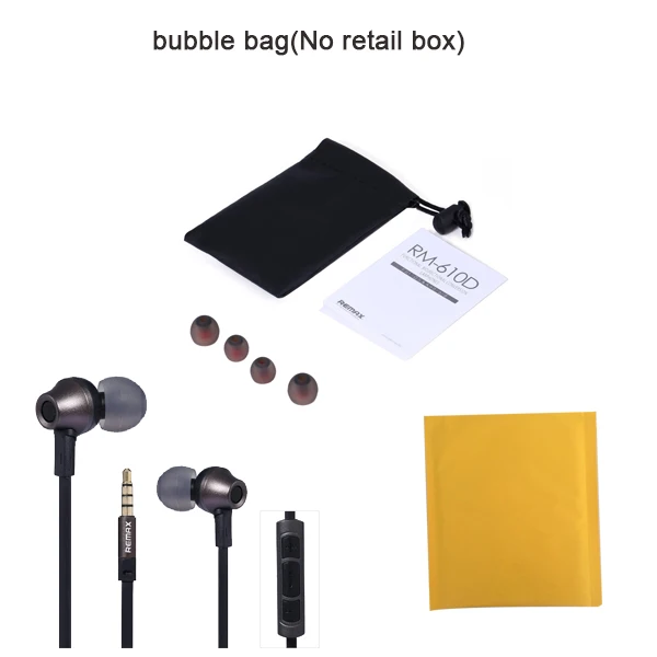 Наушники remax Rm-610d с разъемом 3,5 мм, стерео наушники с встроенным управлением, Hi-Fi наушники с микрофоном для телефона - Цвет: Black bubble bag
