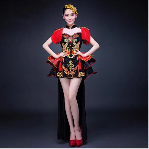 (0122) China wind woman Fan Dance classical instrument play Costume guzheng violin improved Peking opera cheongsam show costumes