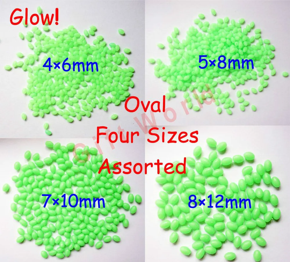 

Wholesale 600pcs Four Sizes Assorted Oval Premium Quality Soft Glow Fishing beads 600 X Egg Shape Luminous Tackle Lumo Accessory