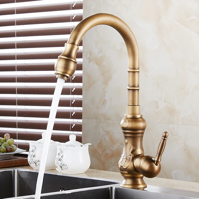 Special Offers Kitchen Faucets Antique Brass Bronze Finish Water Taps Kitchen Swivel Spout Vanity Sink Mixer Classic Tap Single Handle 1221F