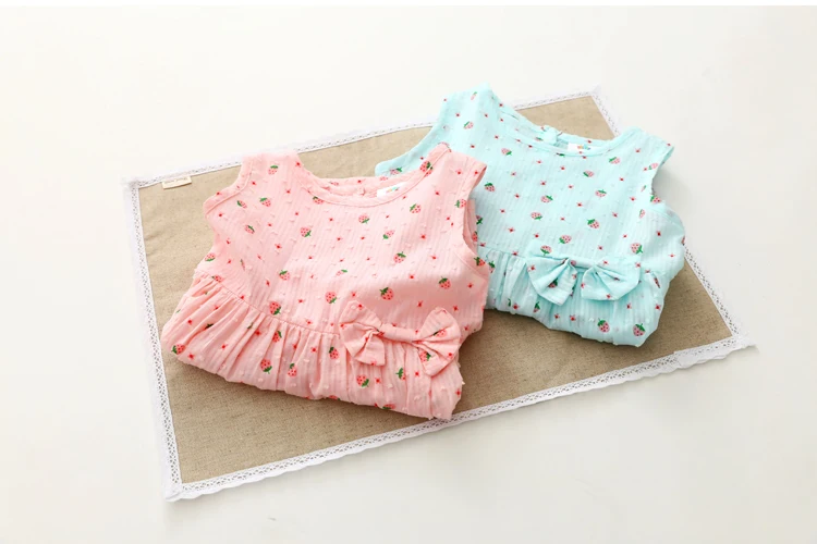 2018 Summer New Fashion Sleeveless Fruit Print Yellow Pink Blue Princess Bow Kids Girls Female Children Dresses (12)