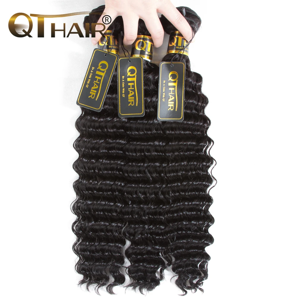 QT Deep Wave Malaysian Hair Weave Bundles 3Pcs/lot Remy Hair Weaving Human Hair Extension 1B Natural Black 10-28inch QT Deep Wave Malaysian Hair Weave Bundles 3Pcs/lot Remy Hair Weaving Human Hair Extension 1B Natural Black 10-28inch