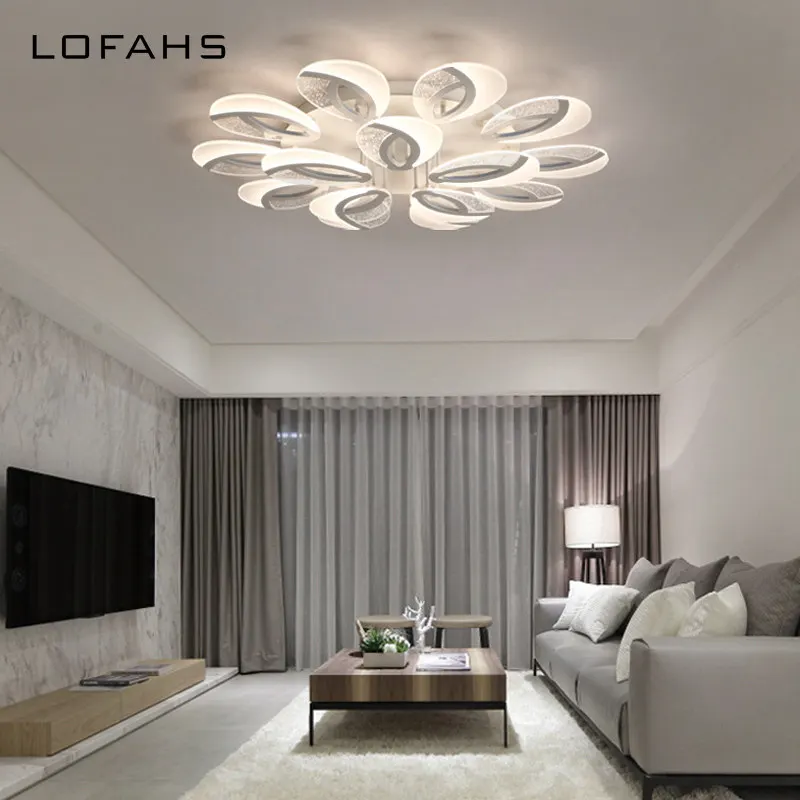 LOFAHS, современный светодиодный светильник, роскошная акриловая люстра с дистанционным затемнением, лампа для гостиной, столовой, спальни, блеск, pj-408