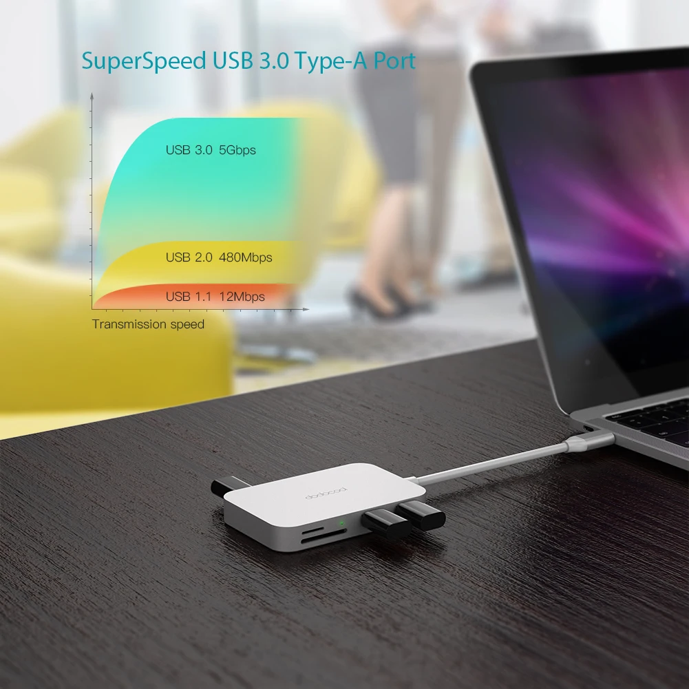 Dodotool 6-in-1 взаимный обмен данными между компьютером и периферийными устройствами C концентратор с Тип C Мощность доставки USB 3,0 Порты и разъёмы usb-хаб для MacBook Pro samsung Galaxy S9 huawei P20 Pro