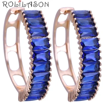 

ROLILASON Blue Crystal Clip Earrings for women Health Nickel Lead free Fashion jewelry JES1153