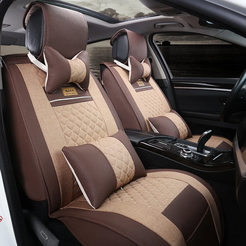 New Car Seat Cover Cushion Senior Leather+flax Silk Sports Seat Covers