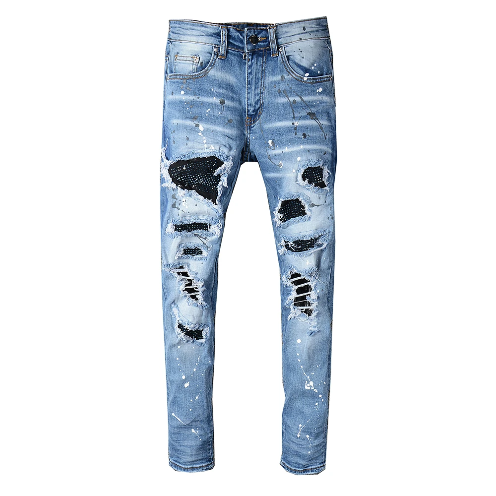 

Blue Jeans Men Fashion Hip Hop Ripped Jeans For Men Slim Biker Jeans Distressed Jeans Stretch Skinny Men Denim Pants Large Size