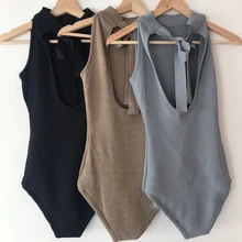 Женский монокини, купальник, сплошной, черный, серый, кофейный, высокий ворот, без рукавов, открытая спина, сексуальный, цельный, на шнуровке, женский купальник