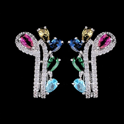 Multicolor Sisathy элегантные девушки цветок серьги в виде листьев серьги Модный кристалл кубического циркония Американский свадьба ювелирные изделия серьги для женщин - Окраска металла: Multicolor