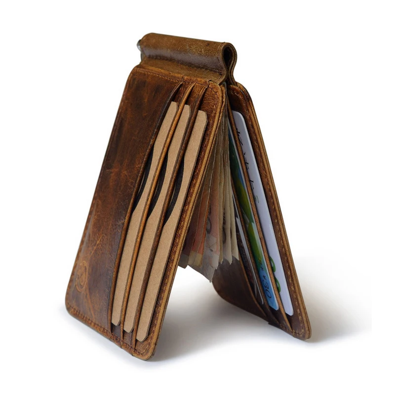 

Vintage Leather Wallet Brand Men's Money Clip Genuine Cow Credit ID Holders for Men Retro Case Male Bifold Wallets