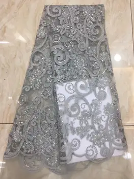 

Gray French Nigerian Laces Fabrics High Quality Tulle African Laces Fabric Wedding African French Tulle Lace Fabric(7-19