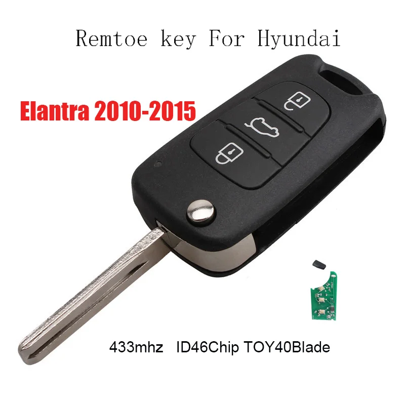 

2pcs*3Buttons Folding Remote Key Fob 433MHz for Hyundai Elantra 2010 2011 2012 2013 2014 2015 Chip ID46 TOY40 blade Original key