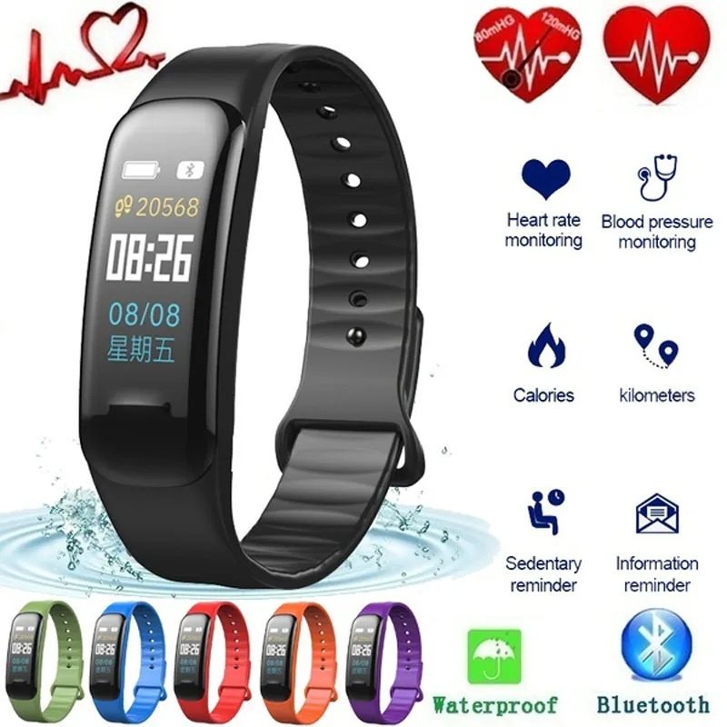 

C1plus Smart band Blood Pressure Heart Rate Monitor Fitness Tracker Sport IP67 Waterproof Bluetooth Color Screen Smart Wristband
