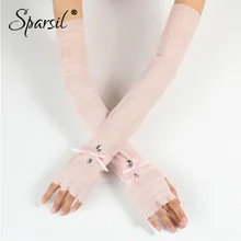 Sparsil, женские кружевные перчатки, солнцезащитный крем, бант, бурильная пуховка, для вождения, для улицы, длинная секция, тонкая перчатка, отверстие для большого пальца, летняя рукавица для девочек