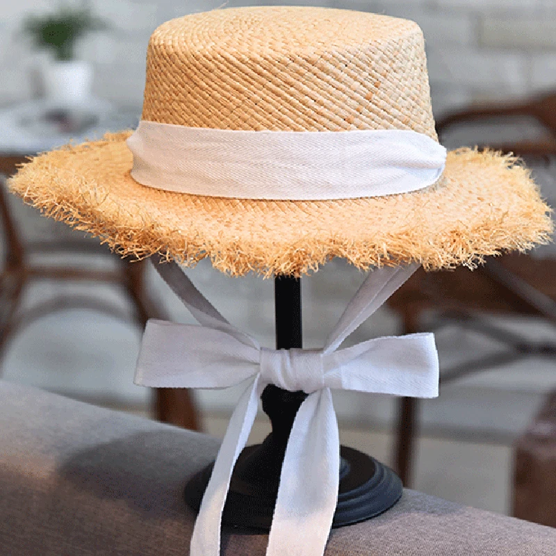 Luna& Dolphin, женская летняя пляжная шляпа из рафии, черно-белая лента, шляпа из рафии с бантом, темпераментная плоская шляпа, соломенные шляпы, женская пляжная шляпа