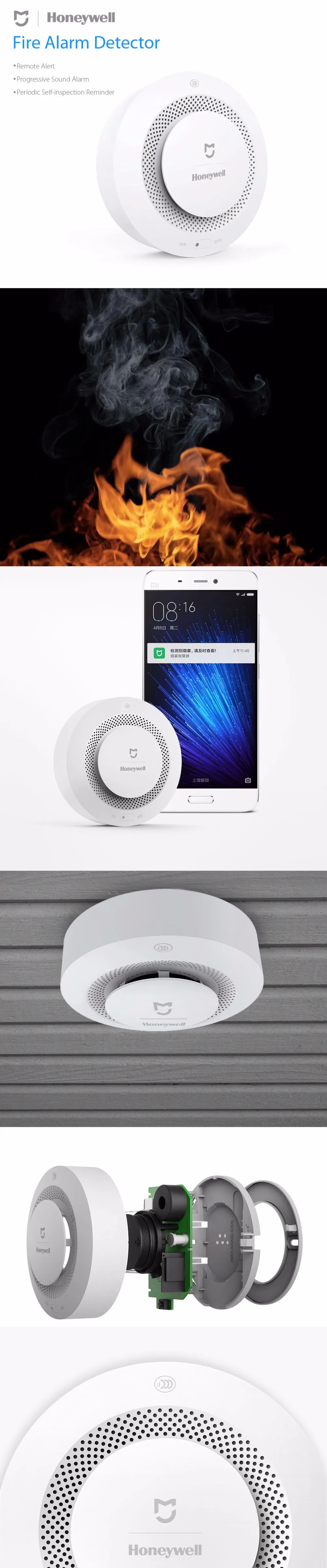 Xiaomi умный дом автоматизации Mijia Honeywell детектор пожарной сигнализации работать с шлюзом приложение управление domotica domotique