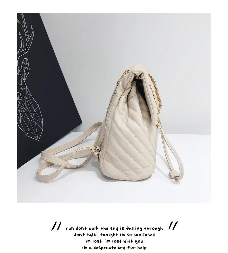 qualidade de couro macio mochila feminina corrente