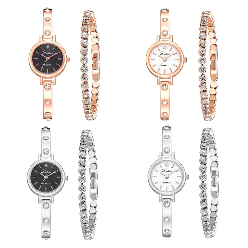

Women Quartz Watch Bracelet Set with Thin Alloy Band Shining Bracelets IK88