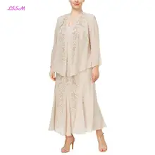 Plus Size Beaded Mother of the Bride Dress with Jacket Chiffon Dinner Dresses for Women Long Mother Dresses for Wedding