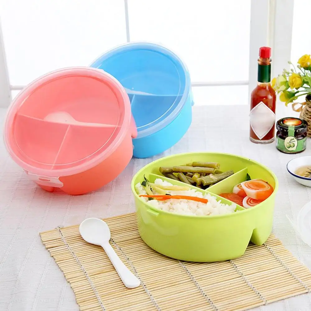 

Simple Small Fresh Style Solid Color Portable Wheat Straw Compartment Sealed Student With Lid Tableware Lunch Box