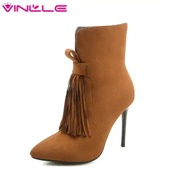 

VINLLE 2020 Women Ankle Boots Winter Shoes Platform Sexy Women Shoes Winter Boots Pointed Toe Casual Women Boots Size 34-43