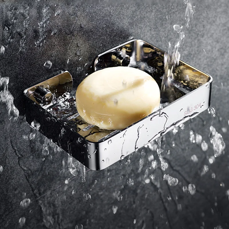 Silver bathroom storage soap holder 304 stainless steel soap rack creative wall hanging soap drain shelves bathroom organizer Silver bathroom storage soap holder 304 stainless steel soap rack creative wall hanging soap drain shelves bathroom organizer