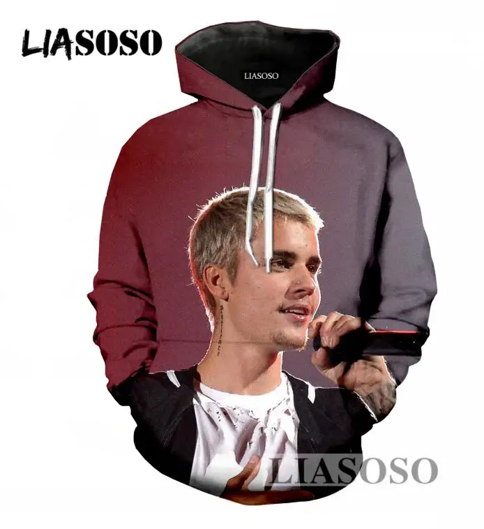 LIASOSO Harajuku New Design Men/Women Hoodies Casual Long Sleeve Sweatshirt 3D Print Singer Justin Bieber Pullover Hoodies T698