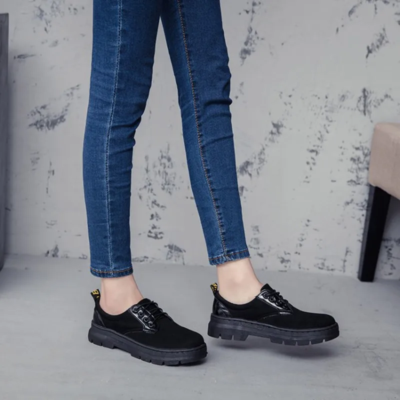 COOTELILI Casual Suede Oxford Shoes For Women Winter Autumn Platform Flat Shoes Women Lace-Up Ladies Flat Shoes 35-39     (4)
