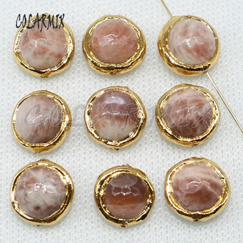 

Natural round stone hole beads electroplate golden stone Fashion stone bead jewelry finding beads for jewelry making 4936