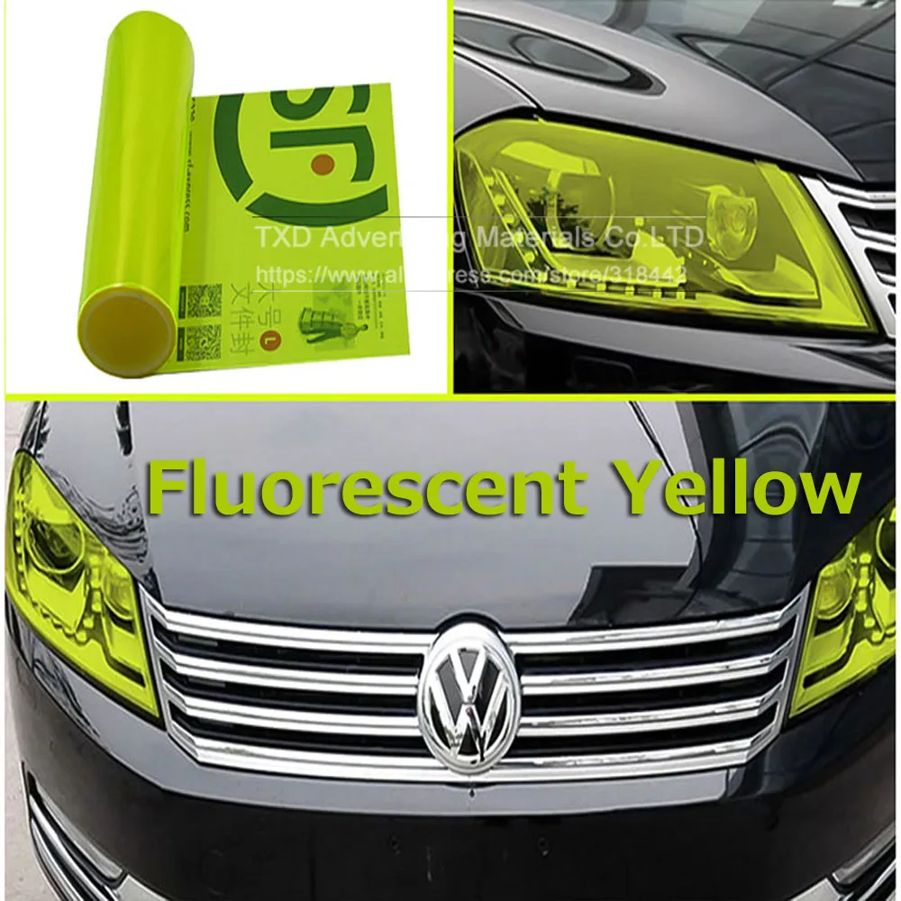 30cmx9m/lot High Quality Fluorescent yellow Glossy Car Headlight Tint