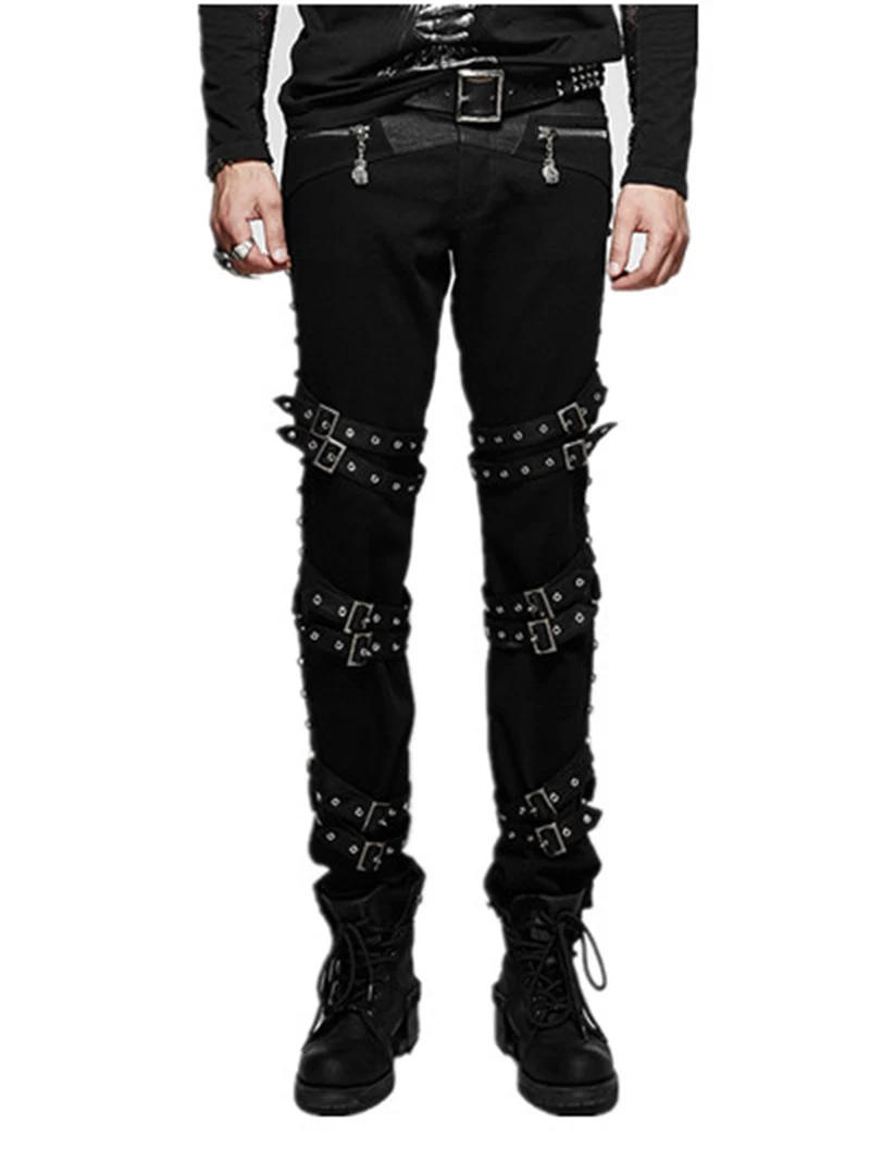 

2017 New Fashion Male Punk Street Tight Feet Pencil Pants Casual Men's Motorcycle Pants Cotton Elastic Gothic Trousers