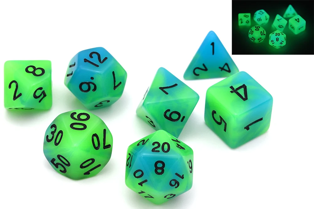 Фиолетовый и синий двойной цвет светится в темноте игральные кости набор для RPG DnD MTG настольные игры